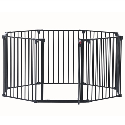 Adjustable Safety Gate – 8-Panel Metal Play Yard, Fireplace Fence, Doorway & Stair Barrier, Black - Image 5