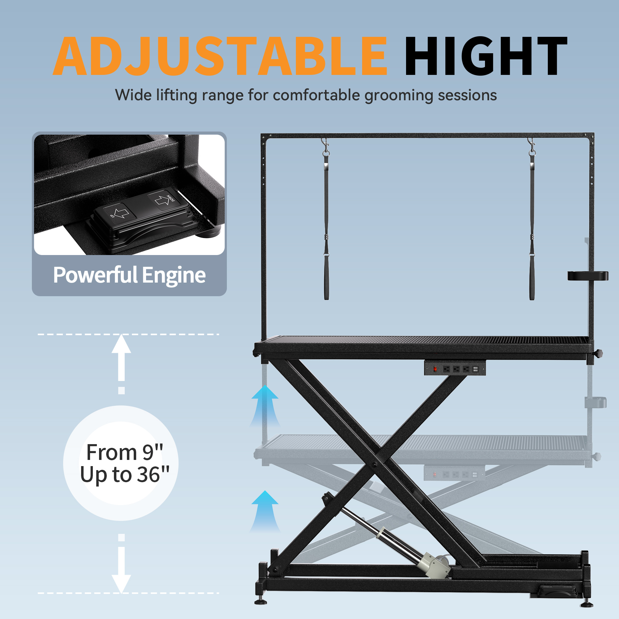 Height Adjustable Pet Grooming Table – Electric Lift, Anti-Slip Top, Grooming Arm & Tool Organizer (50" Black) - Image 3