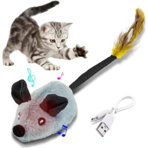 Interactive Cat Mouse Toy with LED Lights, Chirping Sounds & Feather Tail