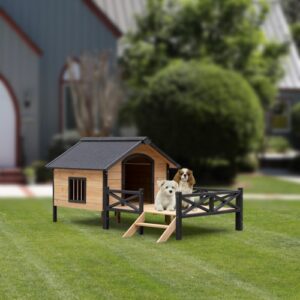 Luxury Outdoor Wooden Dog Kennel Cabin with Covered Porch