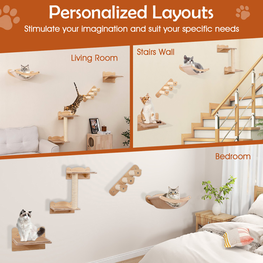 Cat Wall Furniture Set Of 4 With Hammock 2-step Cat Tree And Perch - Image 10