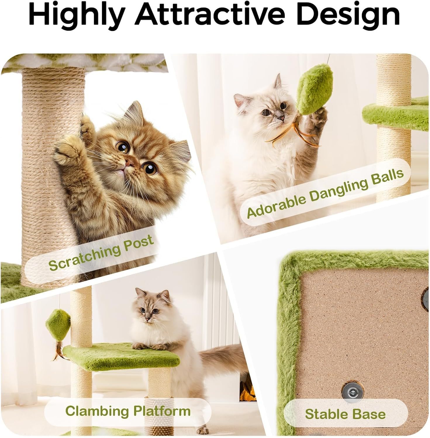 Mewoo Large Cat Tree Tower For Adult Cats - Multi-Level Scratching Post With Removable Perch & Interactive Toys, Indoor Cat Furniture For Kittens Green - Image 2
