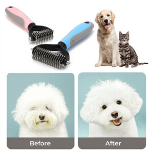 2-in-1 Pet Grooming Brush – Double-Sided Deshedding & Dematting Comb for Dogs & Cats