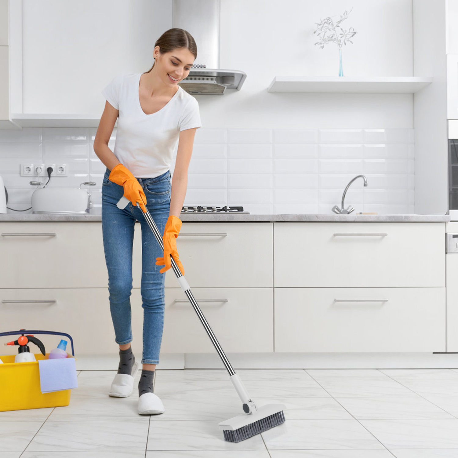 4-in-1 Broom & Dustpan Set with Squeegee – Upright Standing Cleaning Combo - Image 4