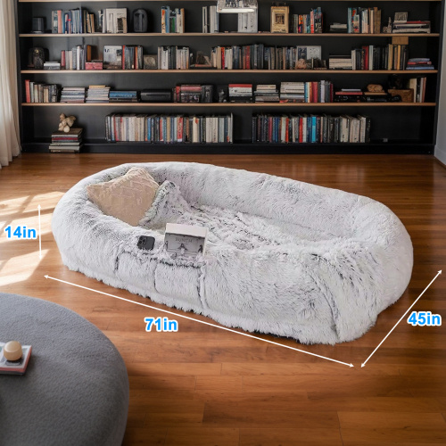 Human Dog Bed – Washable Faux Fur Orthopedic Bed for People & Pets, 71"x45"x14", Grey - Image 2