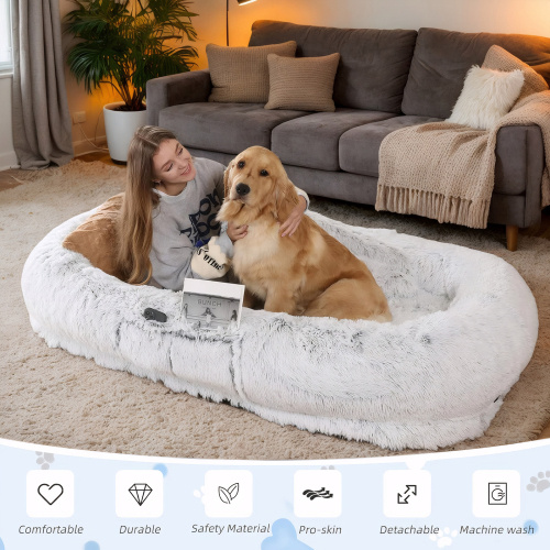 Human Dog Bed – Washable Faux Fur Orthopedic Bed for People & Pets, 71"x45"x14", Grey - Image 7
