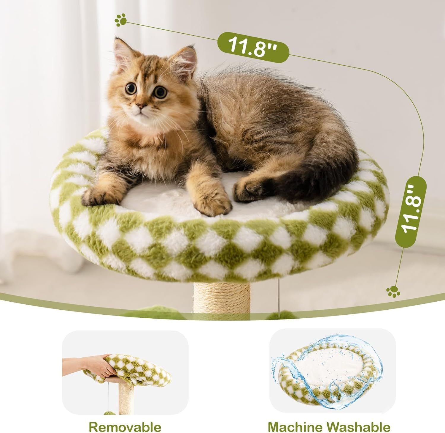 Mewoo Large Cat Tree Tower For Adult Cats - Multi-Level Scratching Post With Removable Perch & Interactive Toys, Indoor Cat Furniture For Kittens Green - Image 3