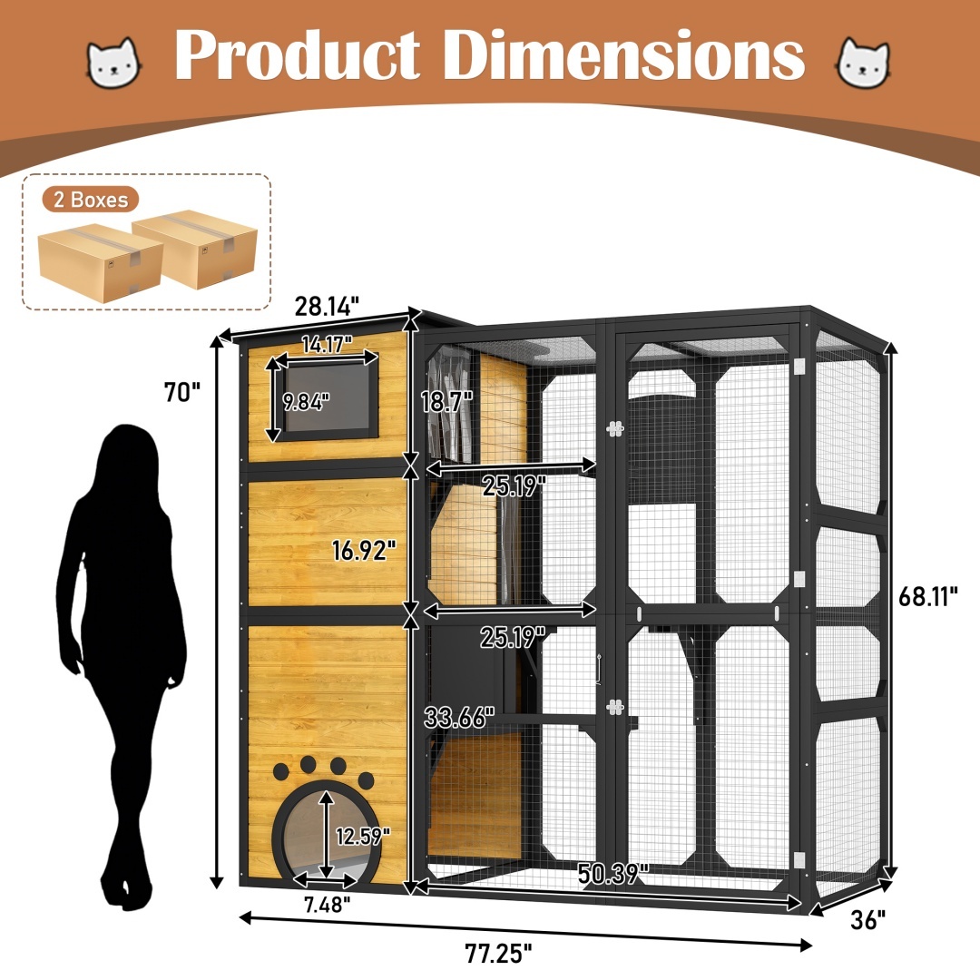 GO Large Cat Catio 4 Tiers Cat Enclosure For Outdoor, Cat House Weatherproof Attached To Window For Multiple Cats With Platforms And Resting Rooms, Brown - Image 4