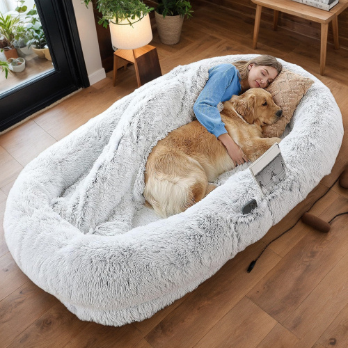 Human Dog Bed – Washable Faux Fur Orthopedic Bed for People & Pets, 71"x45"x14", Grey - Image 3