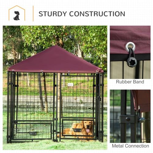Outdoor Dog Kennel with Rotating Bowl Rack, Walk-In Pet Playpen, Welded Steel, Waterproof & UV Resistant Awning - Image 2