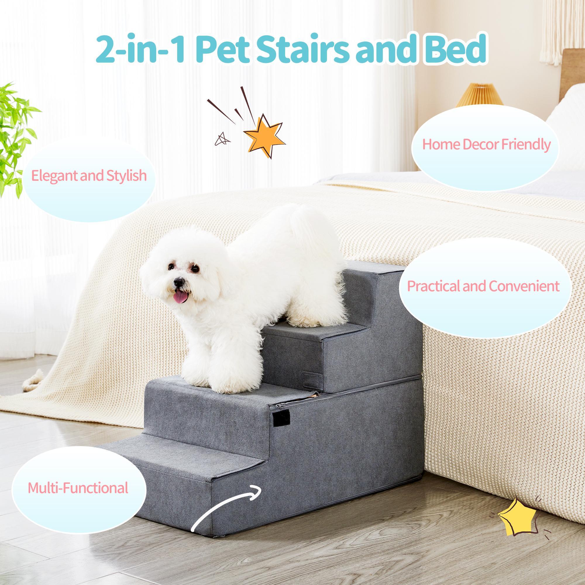 Four-step Dog Bed Indoor Non-slip Balance Pet Ramp Gray - Image 3