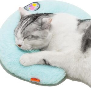 MEWOOFUN U-Shaped Orthopedic Cat & Puppy Pillow – 10.6x9.8 Inch Fluffy Neck Support for Joint Relief & Better Sleep, Blue