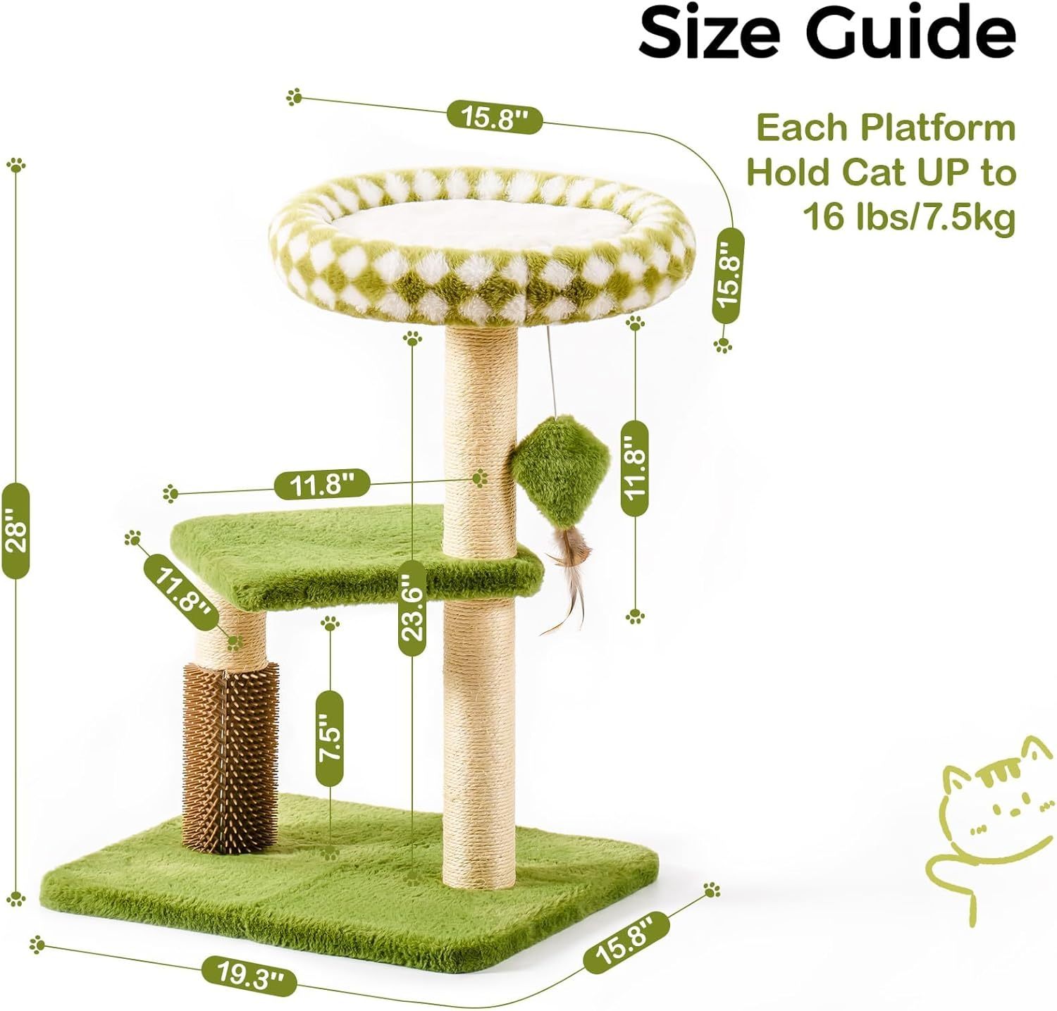 Mewoo Large Cat Tree Tower For Adult Cats - Multi-Level Scratching Post With Removable Perch & Interactive Toys, Indoor Cat Furniture For Kittens Green - Image 5