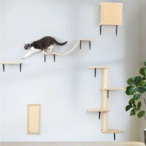 5 Pcs Wall Mounted Cat Climber Set Floating Cat Shelves And Perches Cat Activity Tree With Scratching Posts Modern Cat Furniture