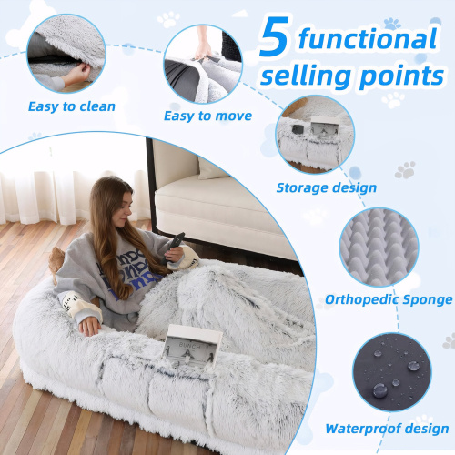 Human Dog Bed – Washable Faux Fur Orthopedic Bed for People & Pets, 71"x45"x14", Grey - Image 6