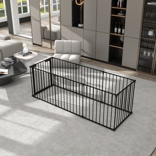 Adjustable Safety Gate – 8-Panel Metal Play Yard, Fireplace Fence, Doorway & Stair Barrier, Black - Image 6