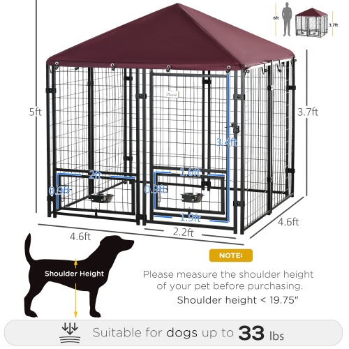 Outdoor Dog Kennel with Rotating Bowl Rack, Walk-In Pet Playpen, Welded Steel, Waterproof & UV Resistant Awning - Image 3