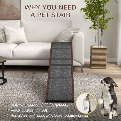 PawHut Dog Ramp for Bed – Wooden Pet Ramp with Non-Slip Carpet