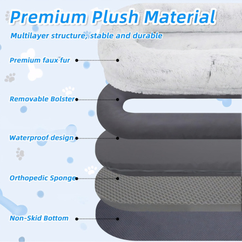 Human Dog Bed – Washable Faux Fur Orthopedic Bed for People & Pets, 71"x45"x14", Grey - Image 4