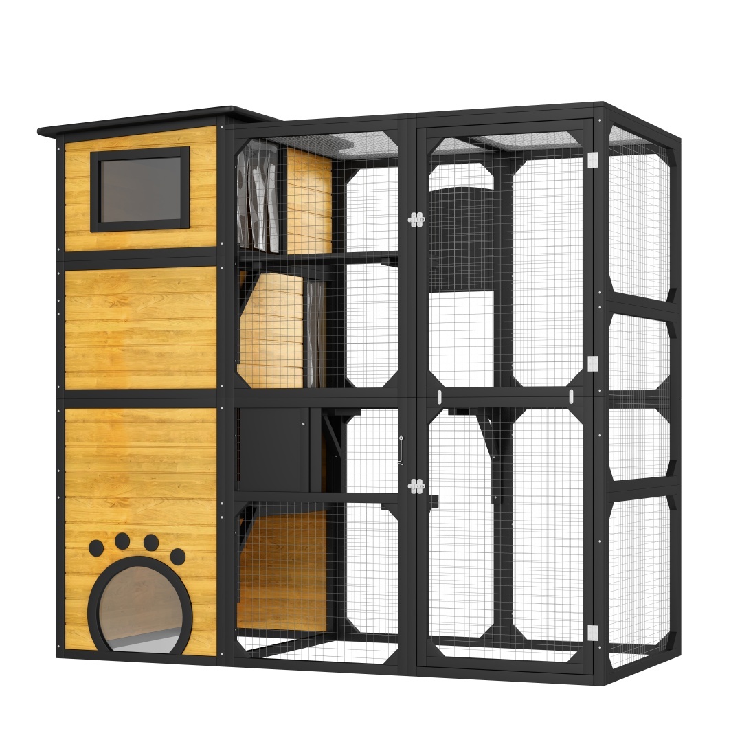 GO Large Cat Catio 4 Tiers Cat Enclosure For Outdoor, Cat House Weatherproof Attached To Window For Multiple Cats With Platforms And Resting Rooms, Brown - Image 10