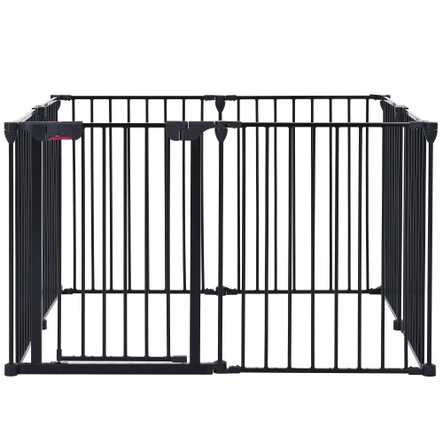 Adjustable Safety Gate – 8-Panel Metal Play Yard, Fireplace Fence, Doorway & Stair Barrier, Black - Image 3
