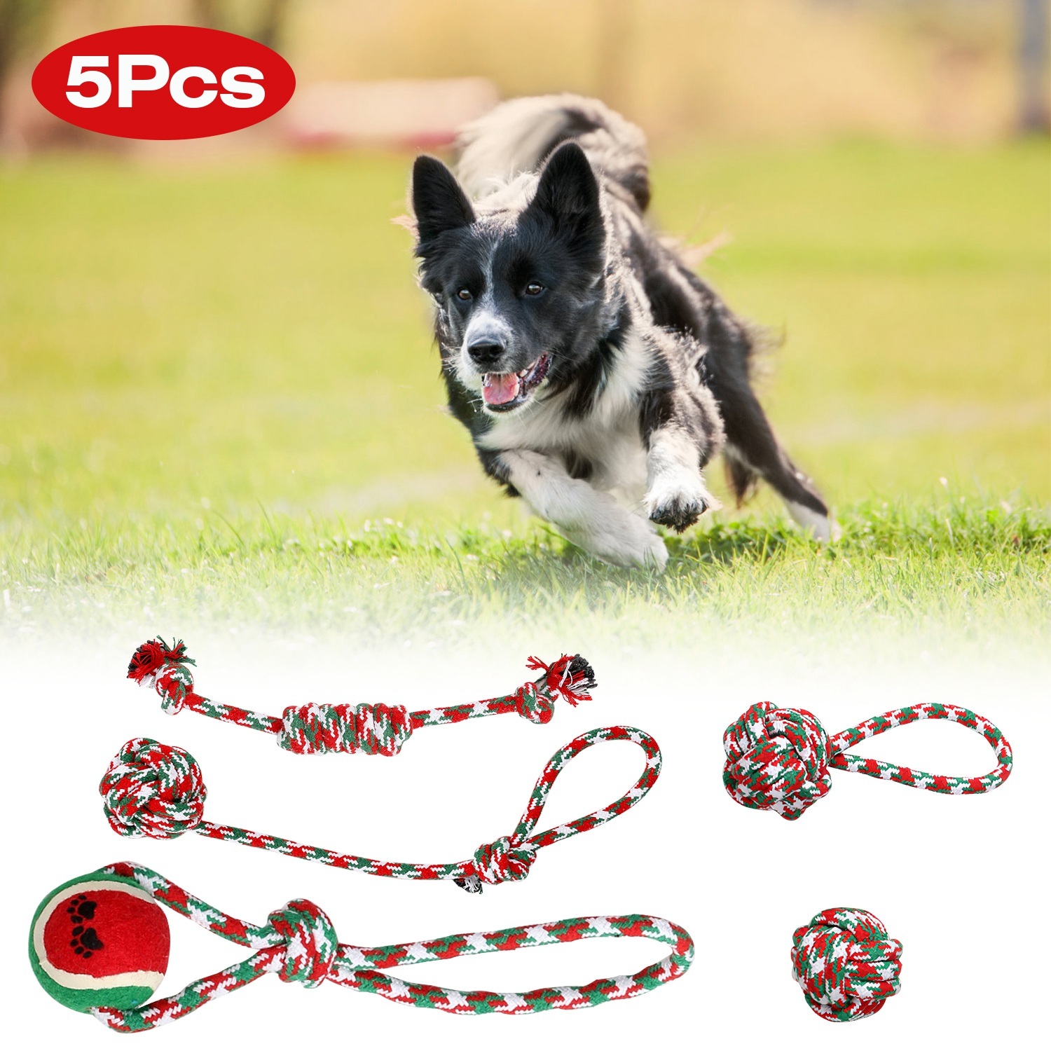 Set of 5pcs Christmas Dog Rope Chew Toys – Festive Fun for Your Furry Friend! - Image 9
