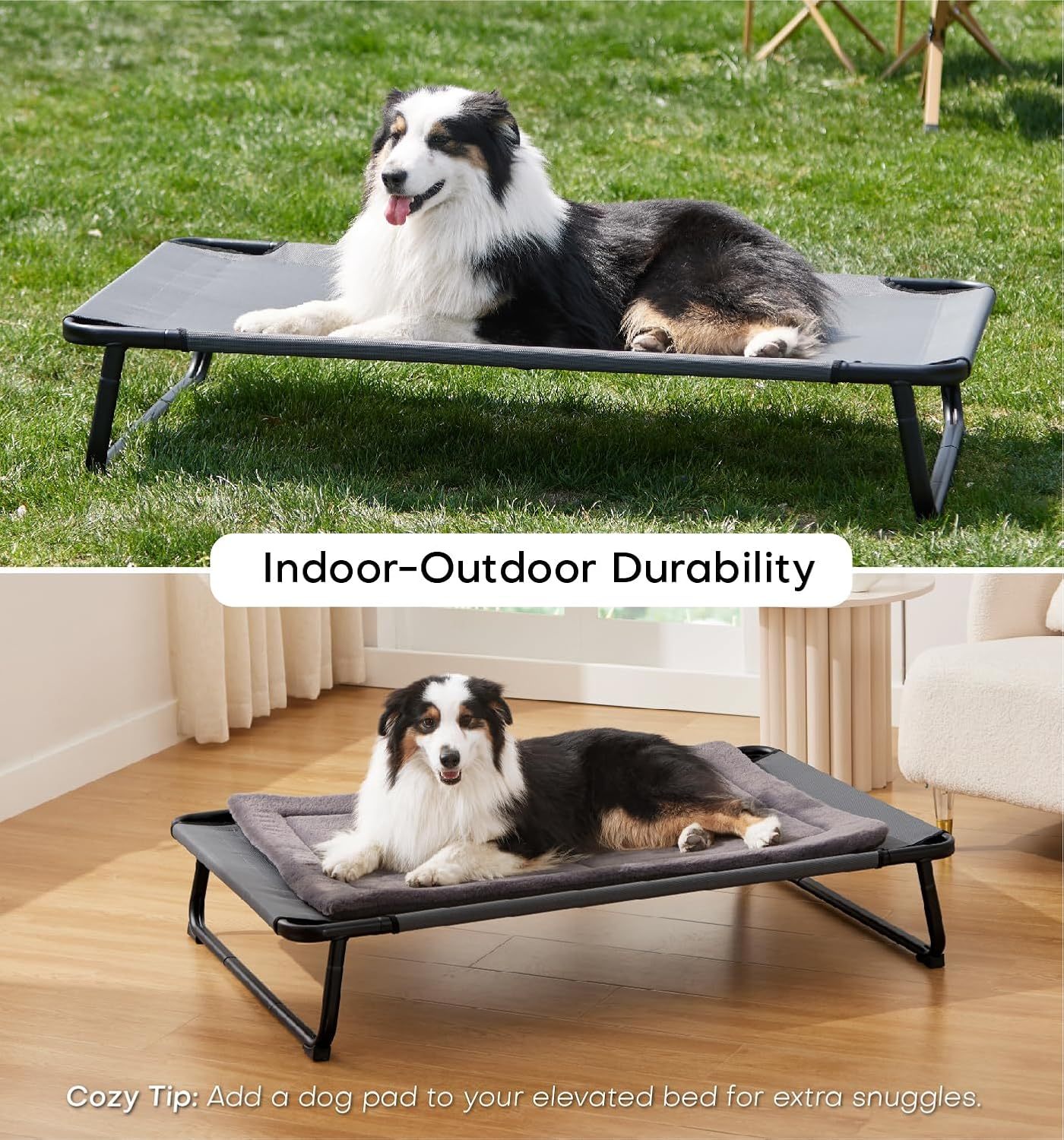 Made4Pets Large Elevated Outdoor Dog Bed – Adjustable, Washable Mesh & Non-Slip Feet
