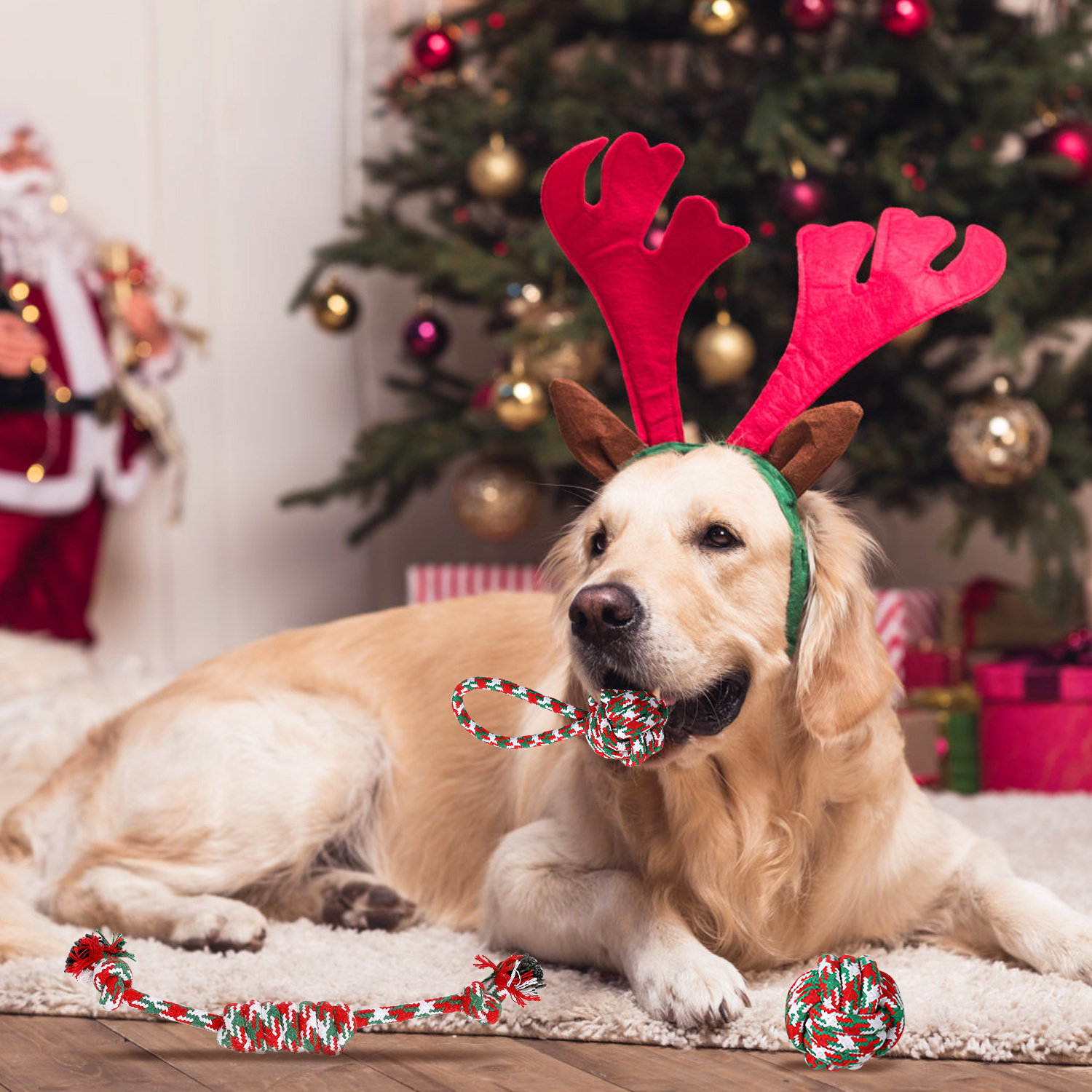 Set of 5pcs Christmas Dog Rope Chew Toys – Festive Fun for Your Furry Friend! - Image 7
