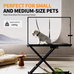 Height Adjustable Pet Grooming Table – Electric Lift, Anti-Slip Top, Grooming Arm & Tool Organizer (50" Black)