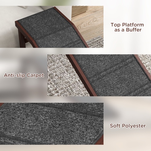 PawHut Dog Ramp for Bed – Wooden Pet Ramp with Non-Slip Carpet - Image 3