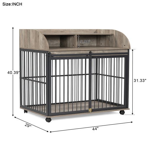 Heavy Duty Dog Cage Furniture for Medium-Large Dogs, Sliding Door Kennel with Lockable Wheels, Double Storage, Grey - Image 9