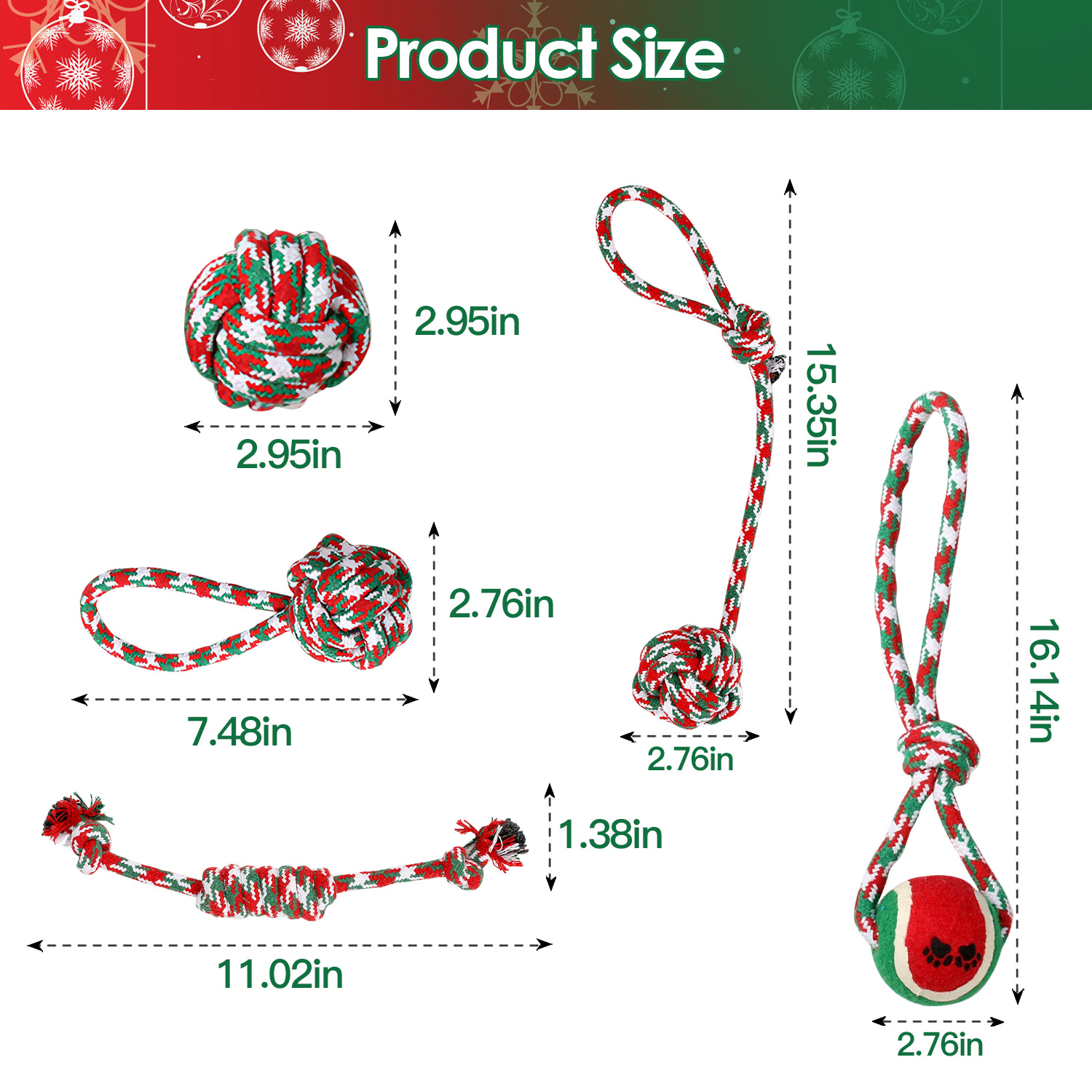 Set of 5pcs Christmas Dog Rope Chew Toys – Festive Fun for Your Furry Friend! - Image 3