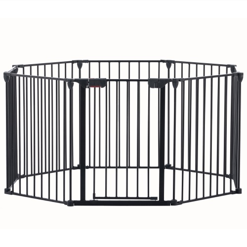 Adjustable Safety Gate – 8-Panel Metal Play Yard, Fireplace Fence, Doorway & Stair Barrier, Black - Image 2