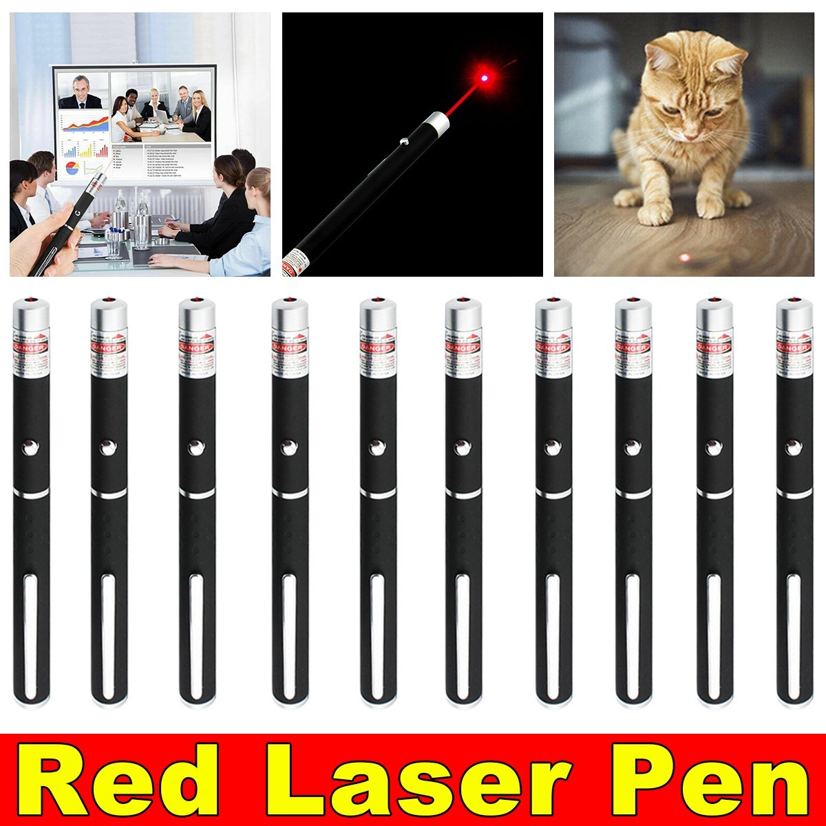 10-Pack 650nm Red Laser Pointer Pen – Mini Single Beam Laser Torch for Teaching, Presentations & Pet Toys