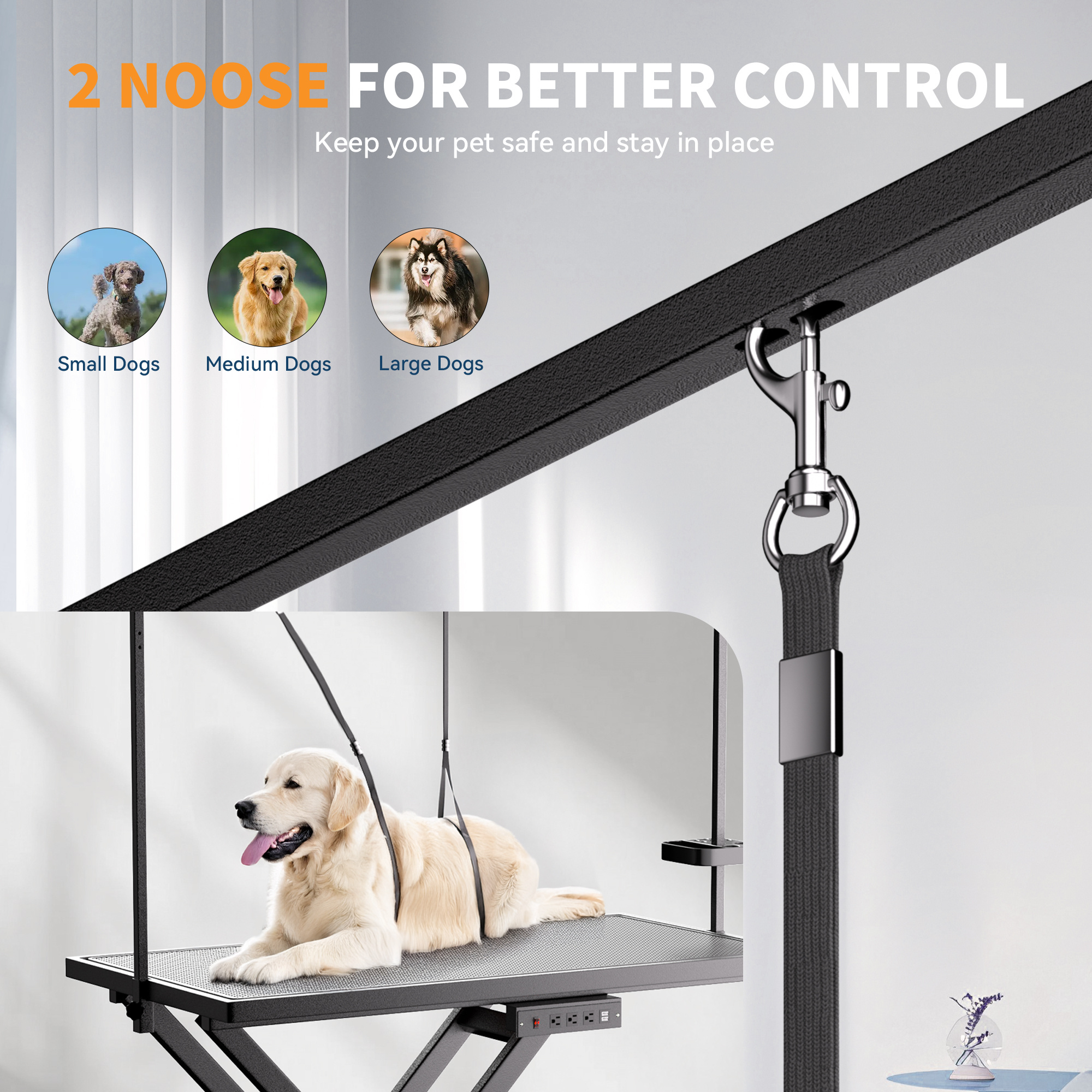 Height Adjustable Pet Grooming Table – Electric Lift, Anti-Slip Top, Grooming Arm & Tool Organizer (50" Black) - Image 4