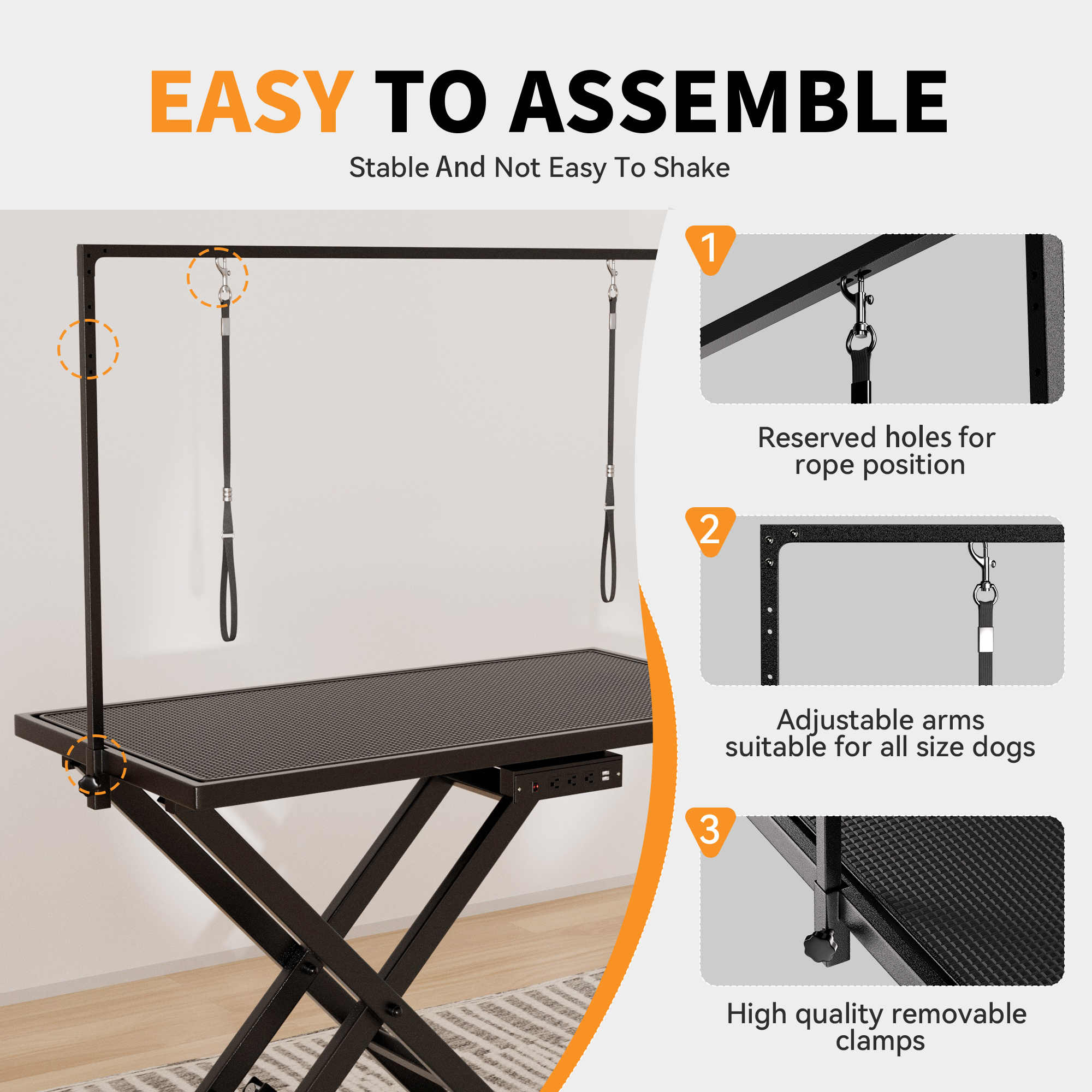 Height Adjustable Pet Grooming Table – Electric Lift, Anti-Slip Top, Grooming Arm & Tool Organizer (50" Black) - Image 6