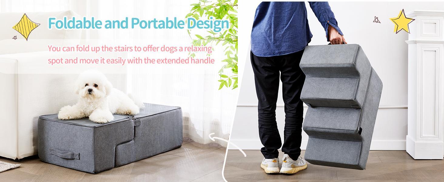 Four-step Dog Bed Indoor Non-slip Balance Pet Ramp Gray - Image 4