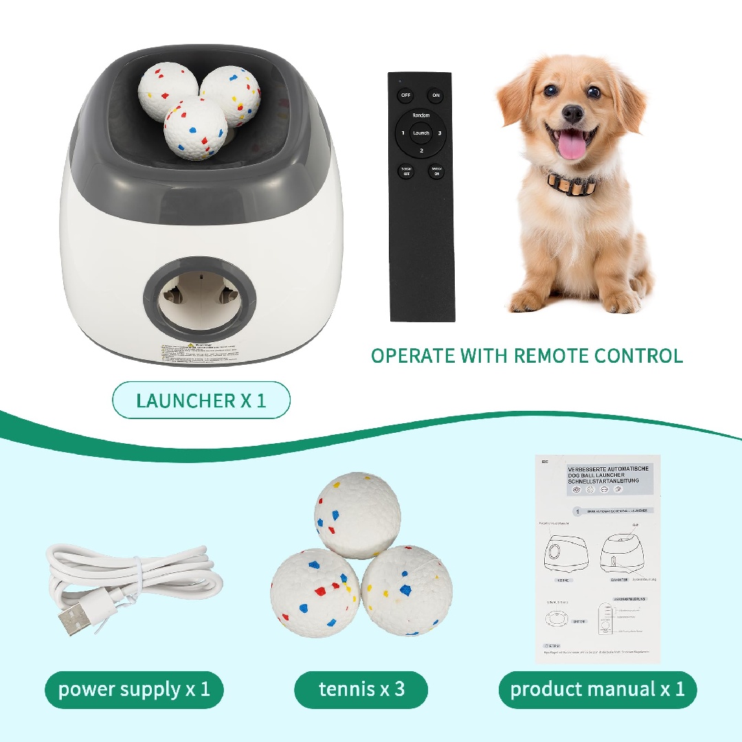 Automatic Dog Ball Launcher – Indoor & Outdoor Interactive Fetch Toy with Adjustable Throw Distances, Balls & Data Cable Included - Image 3