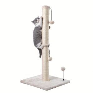 Extra Thick Indoor Cat Scratching Post With Hanging Ball Toy - Durable Fiberboard Claw-Friendly Surface For Cats, Sturdy & Safe Design For Play And Relaxation, Cat Scratcher