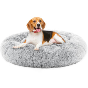 24-Inch Round Plush Pet Bed with Non-Slip Bottom – Soft Faux Fur Pet Bed for Cats & Small Dogs Up to 25 lbs