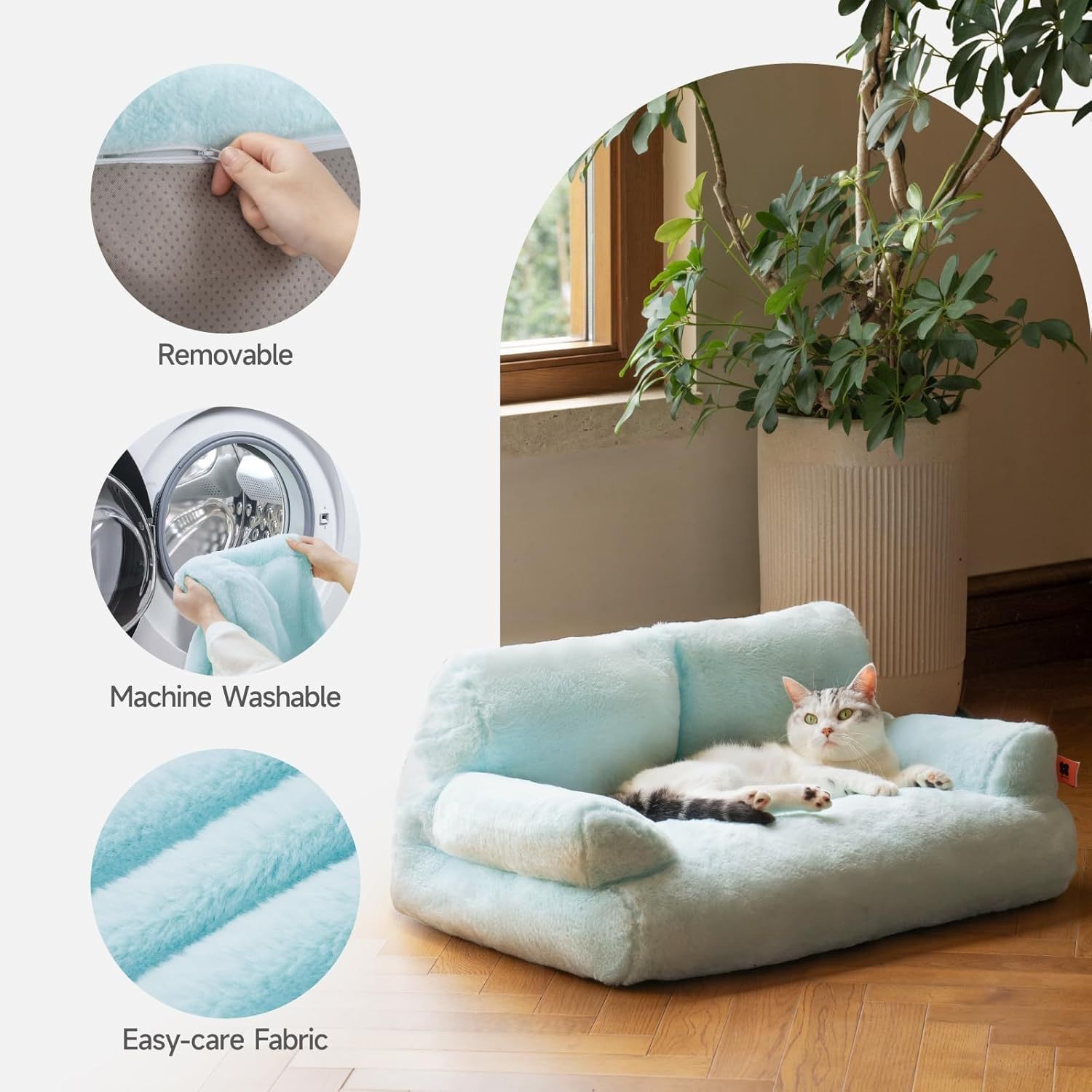 MEWOOFUN Plush Cat Bed for Indoor Cats – Washable 26x19x13 Inch Pet Couch with Non-Slip Bottom - Image 3