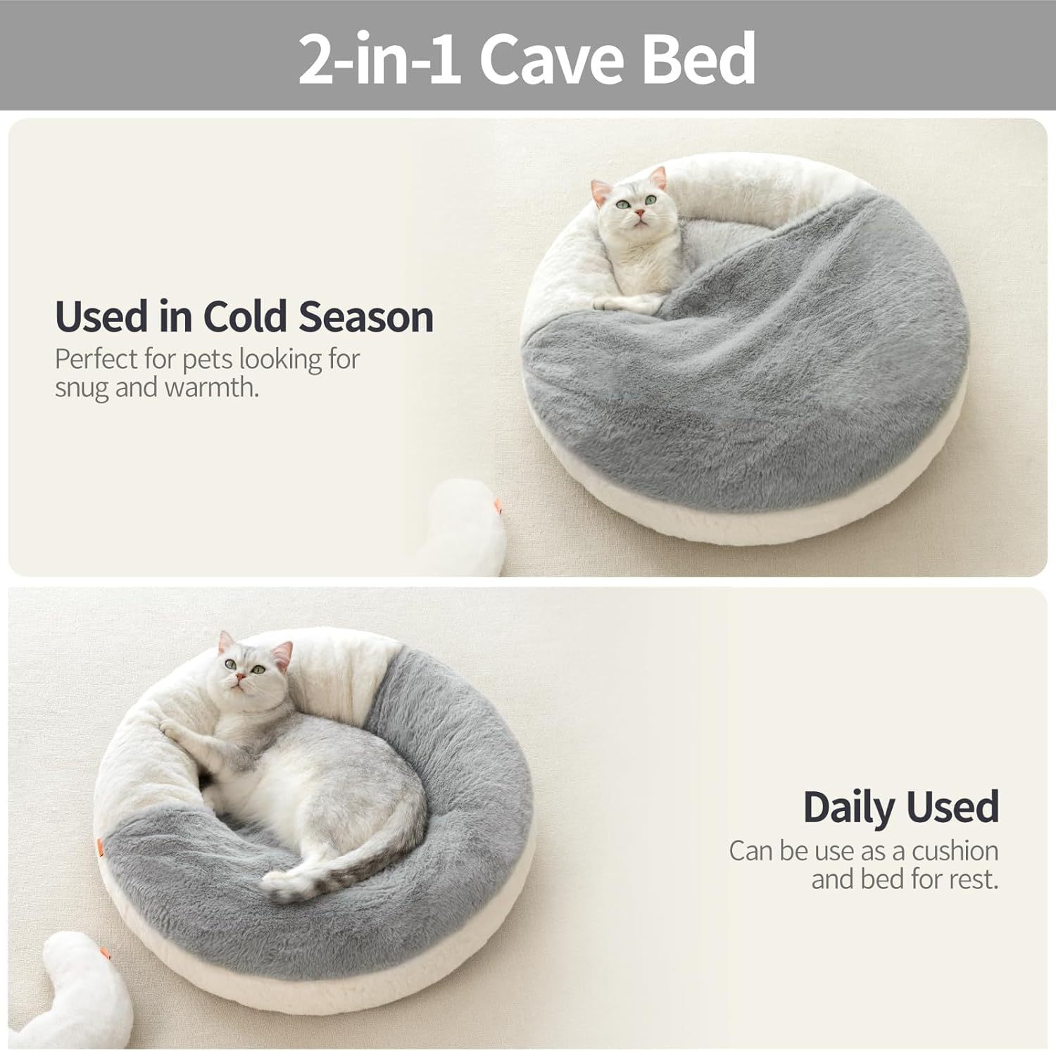 MEWOOFUN Enclosed Cat Bed Cave – Washable Pet Bed with Blanket & Non-Slip Base for Cats & Small - Image 7