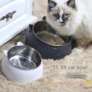 Stainless Steel Pet Bowl Double Bowl Cervical Protection Oblique Mouth Hot Pet Food Basin Supplies