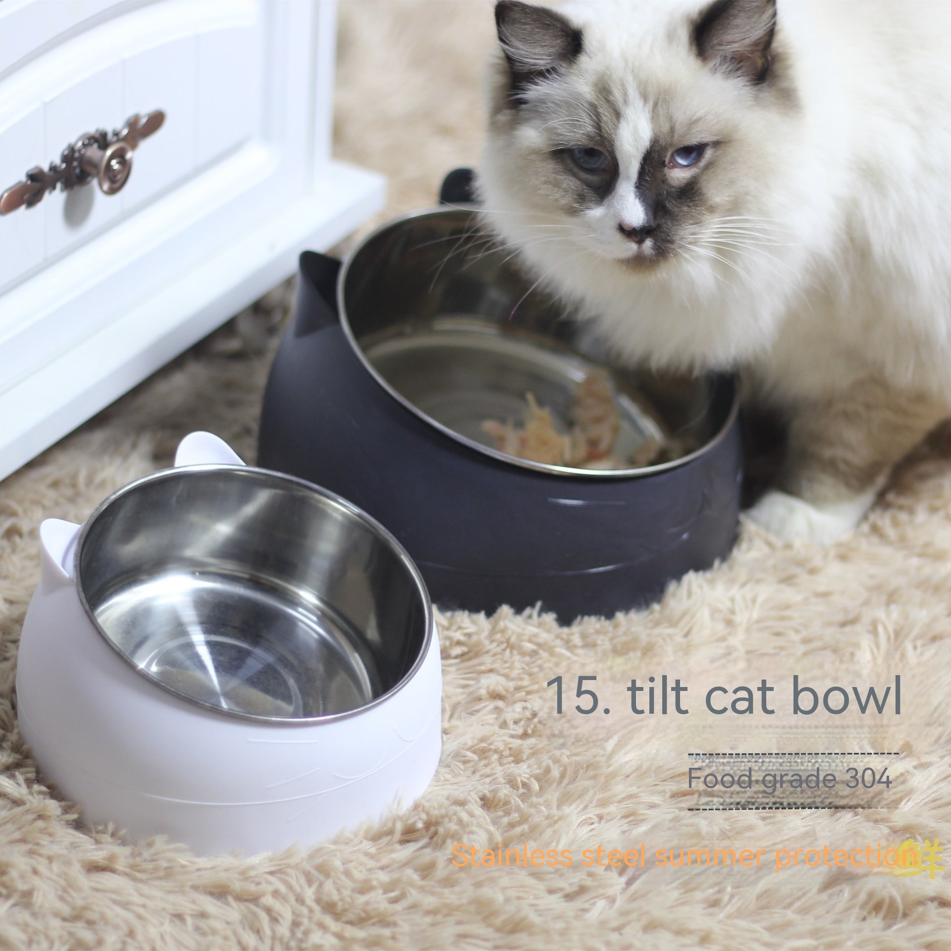 Stainless Steel Pet Bowl Double Bowl Cervical Protection Oblique Mouth Hot Pet Food Basin Supplies