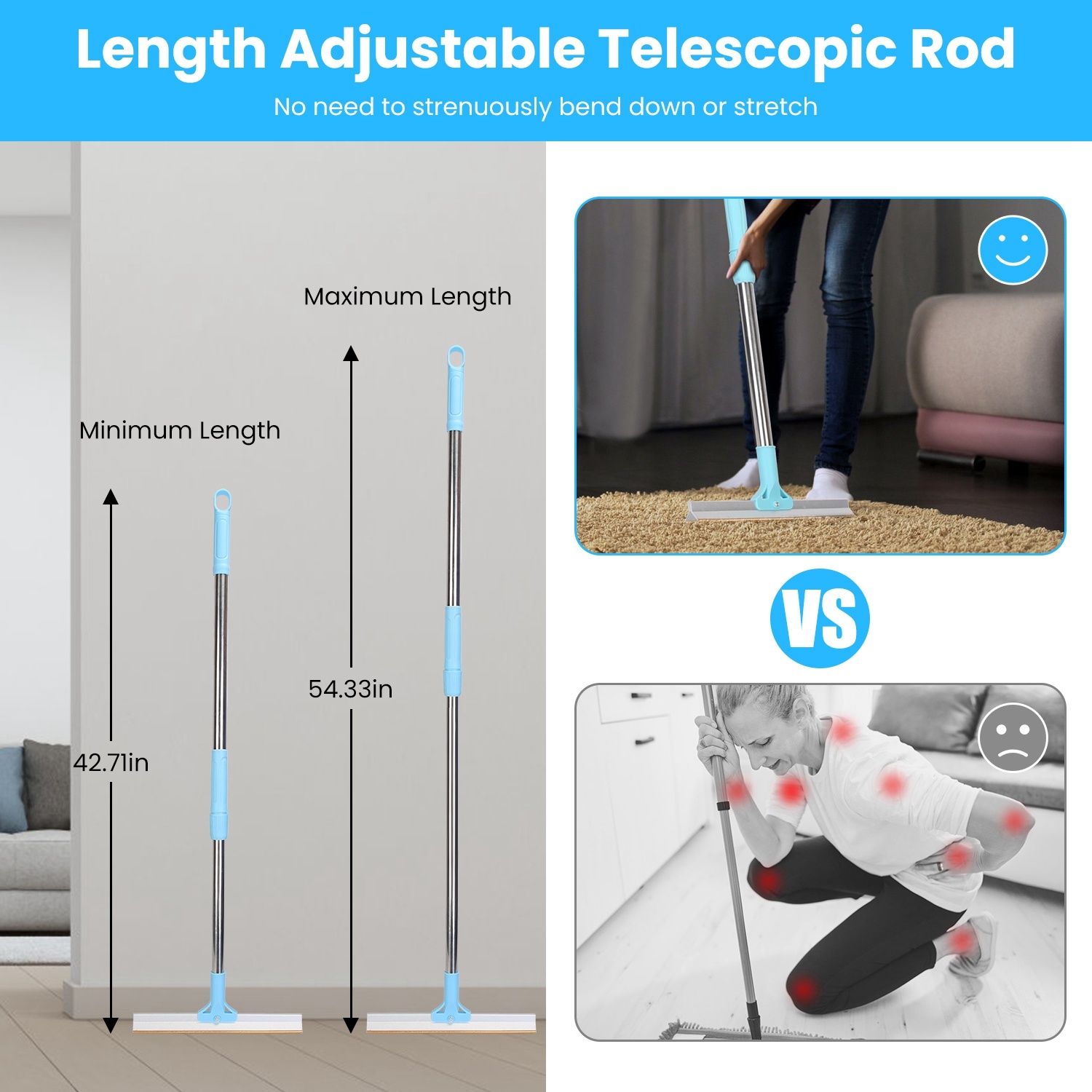 Pet Hair Removal Rake with Adjustable Telescopic Rod – Lint & Fur Remover for Dogs, Cats, Carpets, Clothes, and Furniture - Image 3