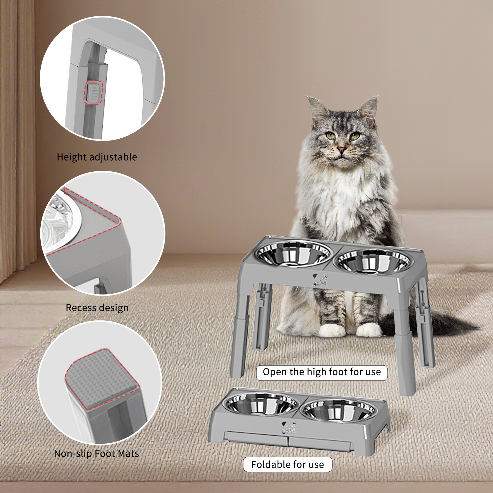 Height Adjustable Stainless Steel Dog Feeding Station – Anti-Slip Bowls for Small & Medium Dogs, Ergonomic Design for Healthy Eating - Image 4