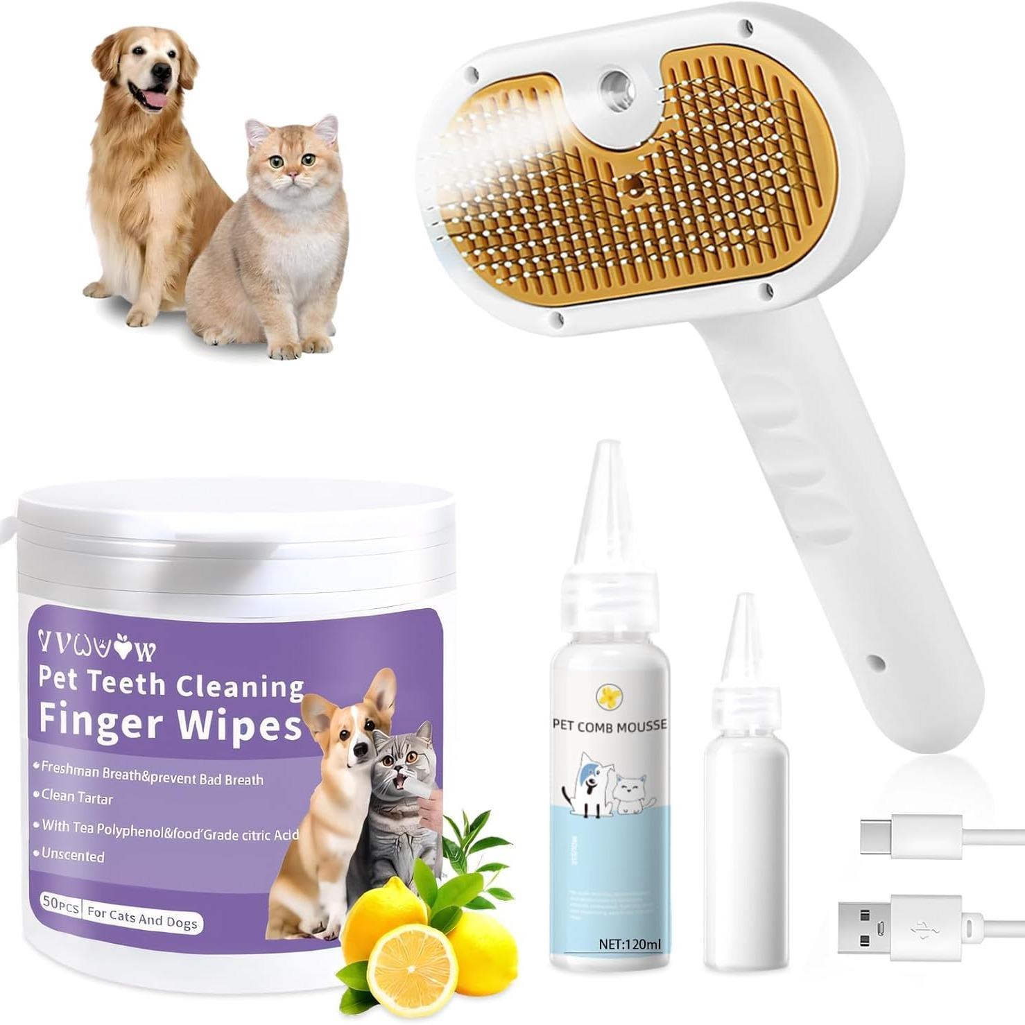 Universal 3-in-1 Pet Steam Brush – Waterless Shampoo, Hair Removal Comb & Ear Towel for Cats & Dogs - Image 5
