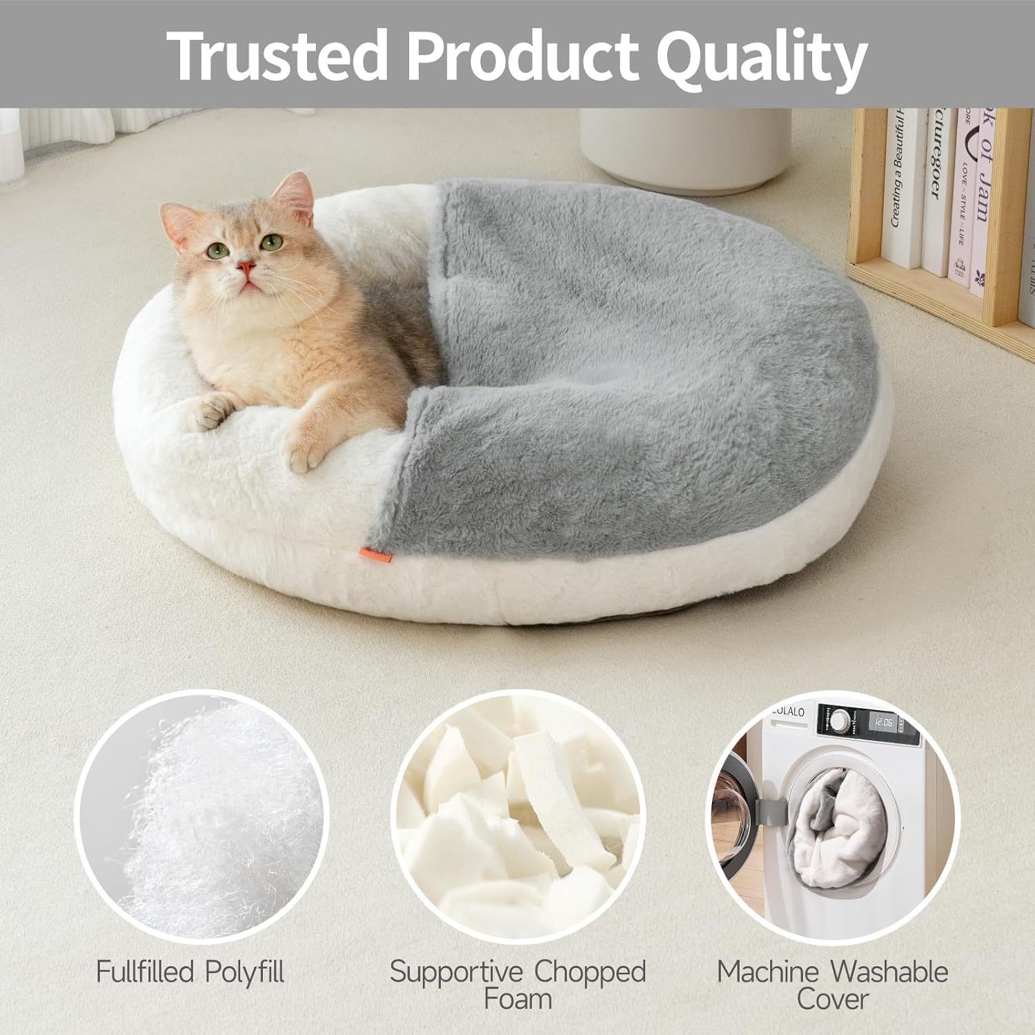 MEWOOFUN Enclosed Cat Bed Cave – Washable Pet Bed with Blanket & Non-Slip Base for Cats & Small - Image 6