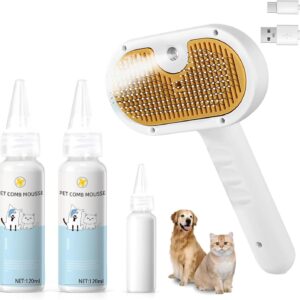 Universal 3-in-1 Pet Steam Brush – Waterless Shampoo, Hair Removal Comb & Ear Towel for Cats & Dogs