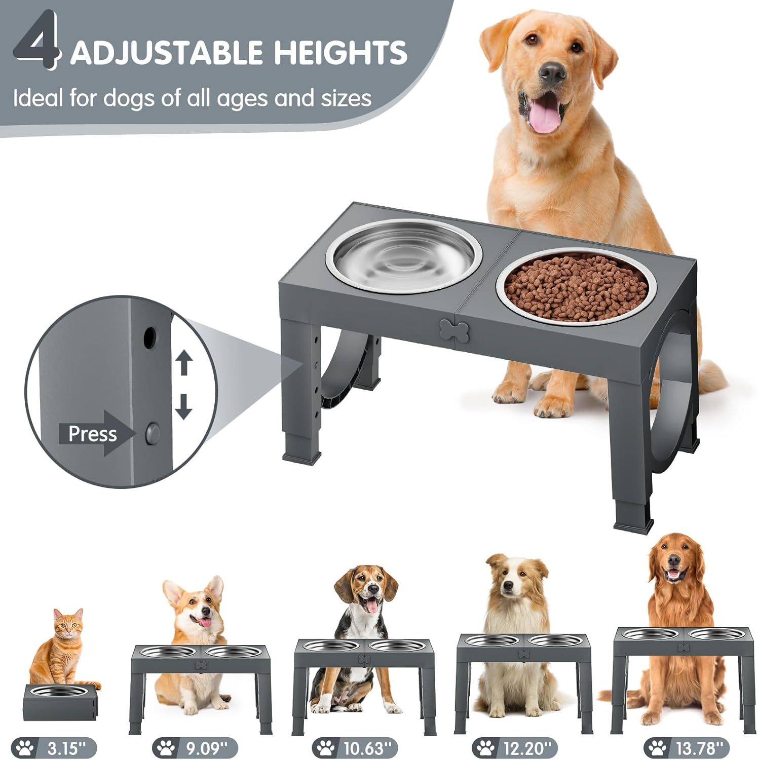 Xia Z Black Dog Bowl Stand – Adjustable Height Pet Feeder for Small to Large Dogs, Stylish and Durable - Image 10
